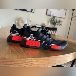 ADIDAS- NMD R1- WORDMARK HEEL STRIPE RED/BLACK. MENS 6 or WOMENS 8. WORN ONCE